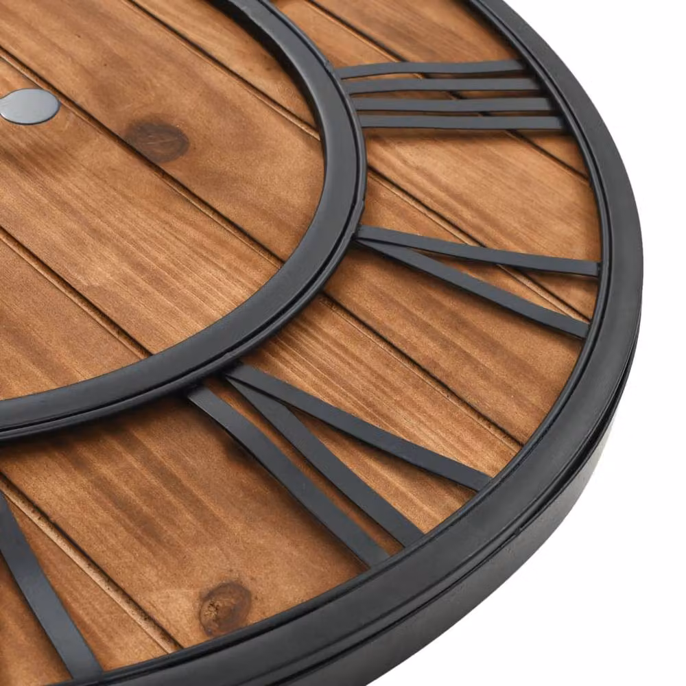 Berkfield Home Vintage Round Wall Clock with Quartz Movement in Brown Wood and Metal, Diameter: 60 cm – 4