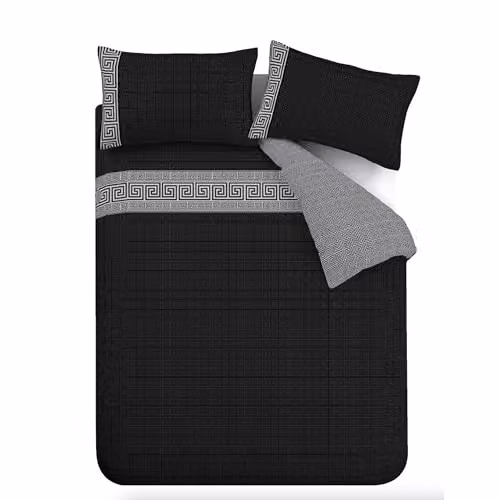 Catherine Lansfield Artemis Greek Key Reversible Duvet Cover and Pillowcase Set in Black and Grey – 4
