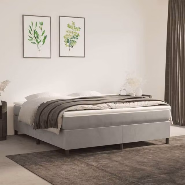 Berkfield Home Upholstered Velvet Box Spring Bed Frame, Light Grey, W/D/H: 180 x 200 cm