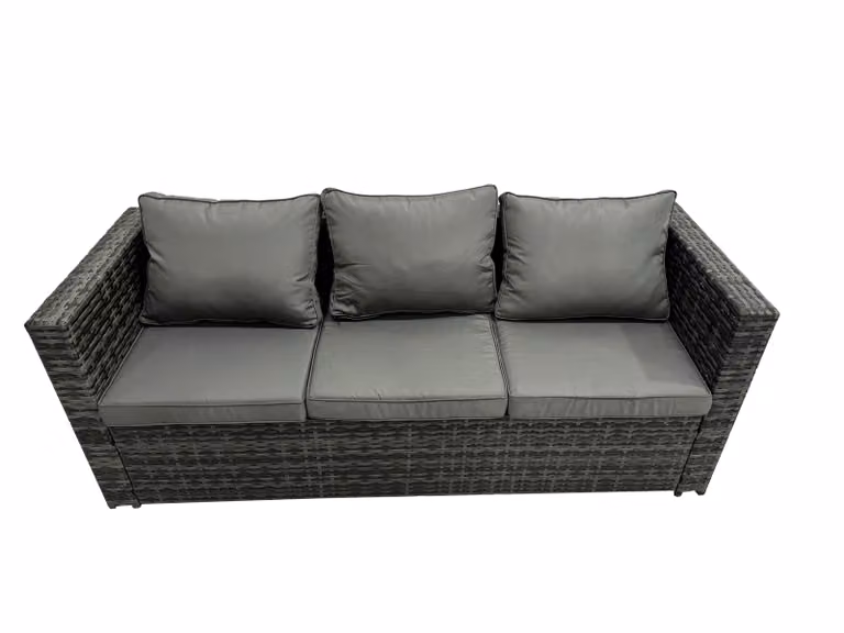 Fimous 9-Seater Outdoor PE Rattan Sofa Set with Chair and 2 Small Stools in Dark Grey