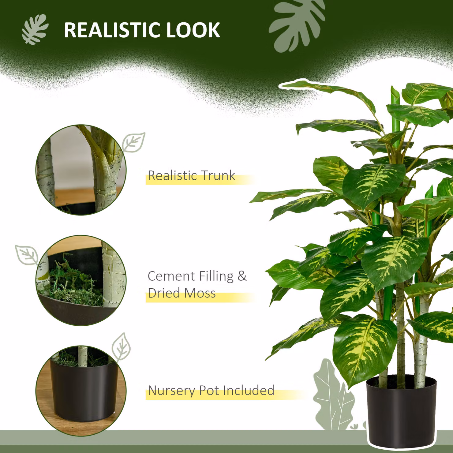 HOMCOM Set of 2 Green Artificial Evergreen Trees in Nursery Pots for Indoor and Outdoor Décor – 5
