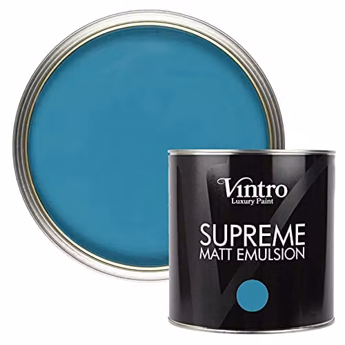 Vintro Luxury Matt Emulsion Multi Surface Paint in Teal with a Smooth Chalky Finish, 2.5L