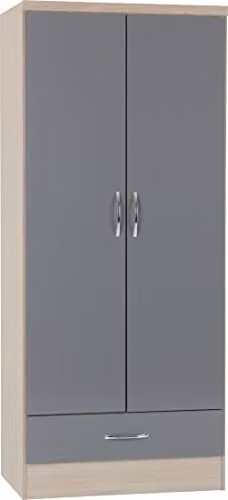 Seconique Nevada 2 Door 1 Drawer Wardrobe in Grey Gloss and Oak