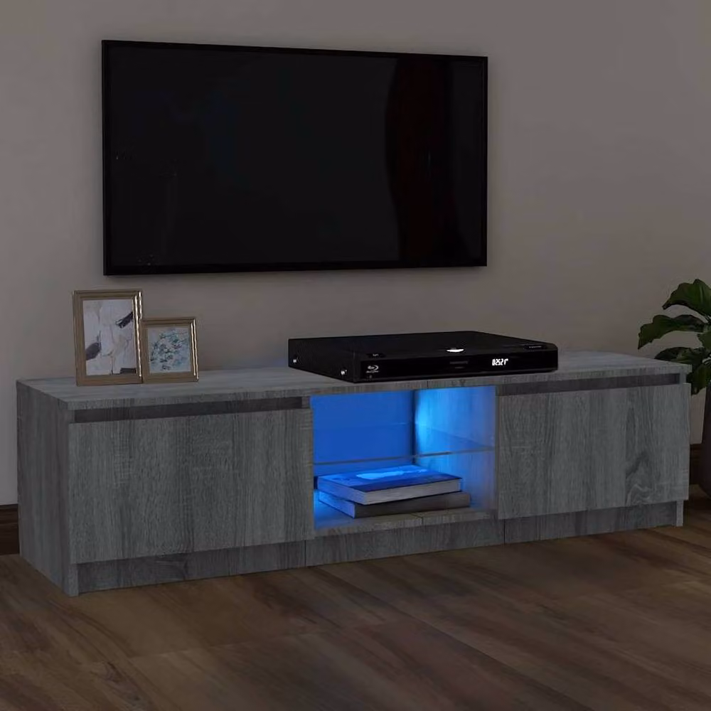 Berkfield Home Modern TV Cabinet with LED Lights in Grey Sonoma, W/D/H: 120 x 30 x 35.5 cm – 2