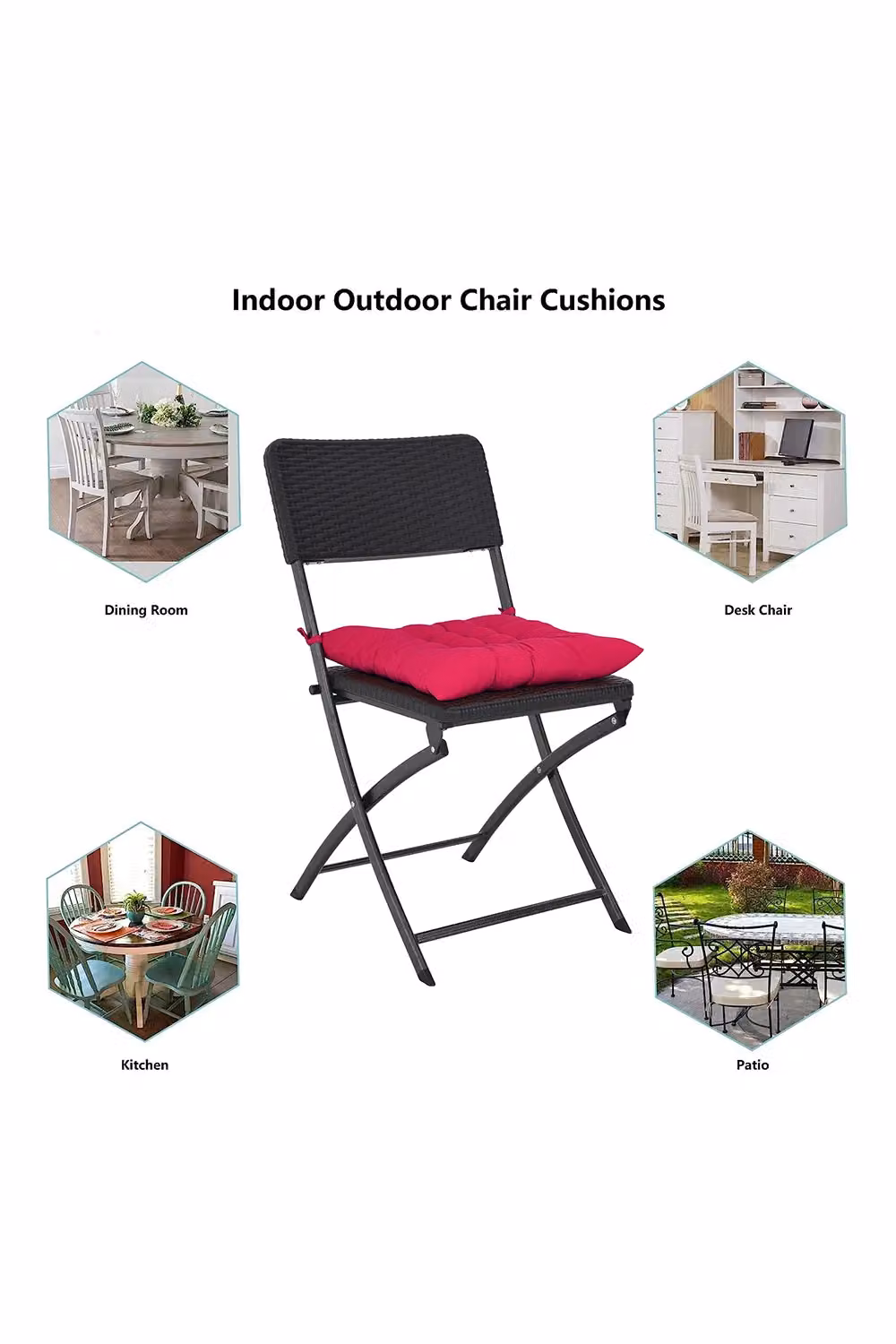 Living and Home 4-Piece Set of Rose Red Soft Square Seat Pads with Ties, W/D: 40 x 40 cm – 5