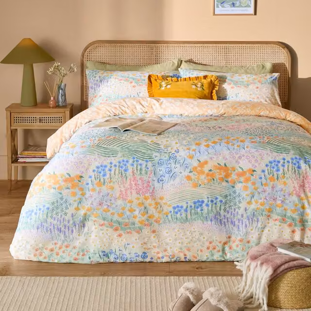 Furn Florin Reversible Floral Cotton Blend Duvet Cover Set, Multicolour, W/D/H: 140 x 200 cm