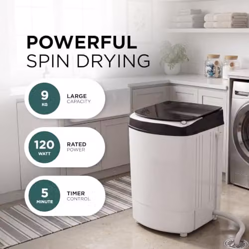 DMD Collective 9kg Top Loader Spin Dryer with Stainless Steel Drum in White or Silver – 4