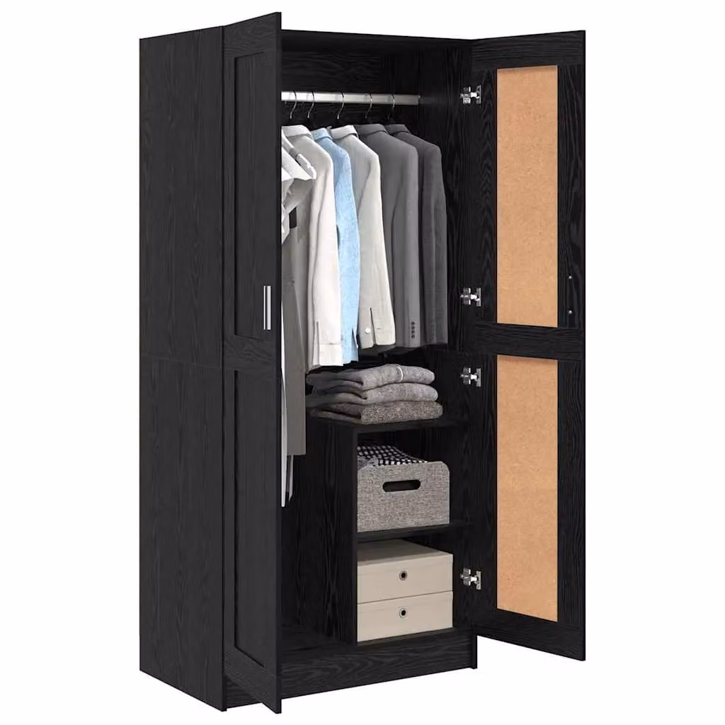 Berkfield Home Modern Black Oak Wardrobe with Integrated Drawers and Hinged Doors – 2