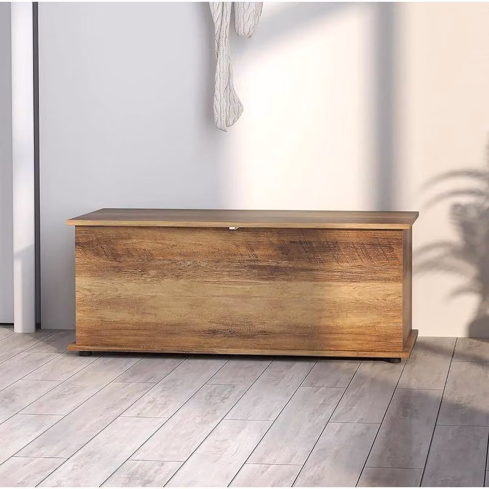 FORGEVIO Rustic Brown Wooden Ottoman Storage Box for Blankets – 3
