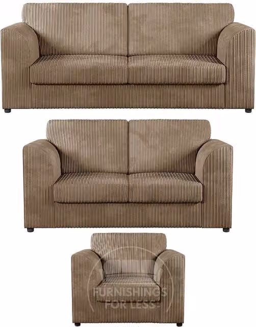 Furnishings For Less UK Luxor Jumbo Cord 3 Piece Fabric Sofa Suite in Camel