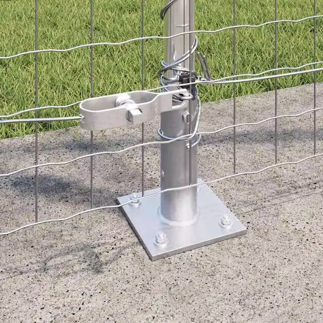 vidaXL Set of 14 Silver Galvanised Steel Round Fence Posts with Bolt Down Base Plates