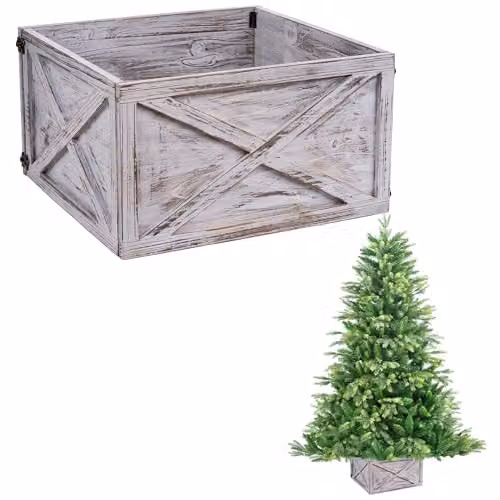 Shatchi Foldable Wooden Christmas Tree Skirt Box, W/D/H: 45 x 43 x 25 cm – 1