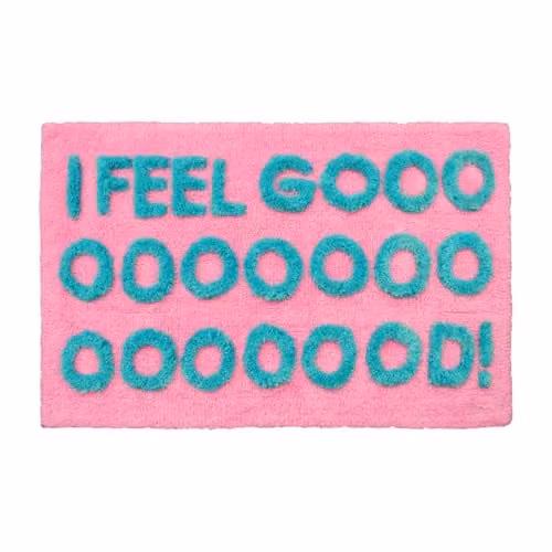 Mooky Mats I Feel Good Slogan Bath Mat in Turquoise and Pink, W: 50 cm, D: 80 cm – 1