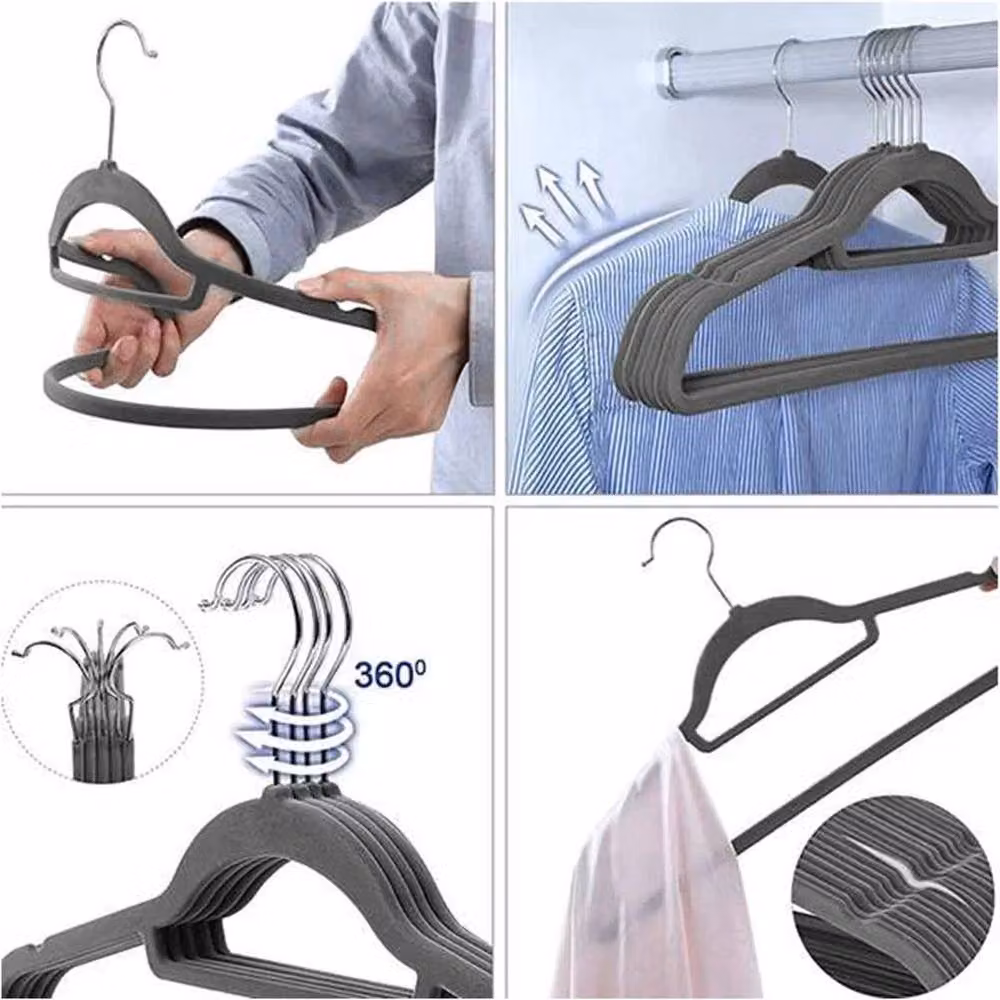 Pawnora Non-Slip Velvet Flocked Space-Saving Clothes Hangers, Grey, 80 Pieces – 3