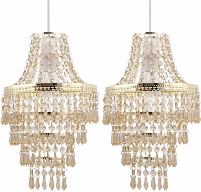 First Choice Lighting Set of 2 Gold and Amber Tiered Chandelier Style Light Shades