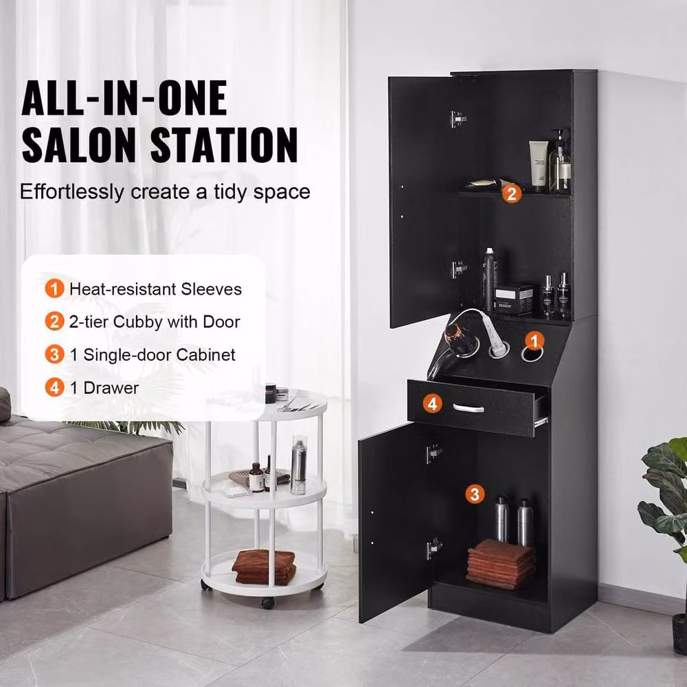 PAWNORA Black Salon Storage Cabinet and Station with Internal Drawers and Shelves, W/D/H: 44 x 40 x 180 cm – 3
