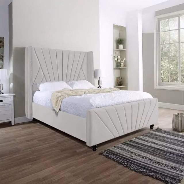 Desire Deco King David Modern Upholstered Velvet Bed in Silver, W/D/H: 180 x 200 cm