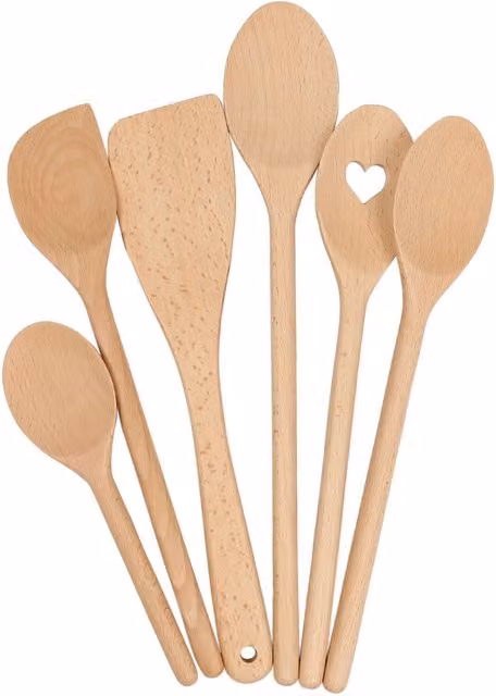 Argon Tableware 6-Piece Heat Resistant Wooden Cooking Spoon Set in Brown and Beige