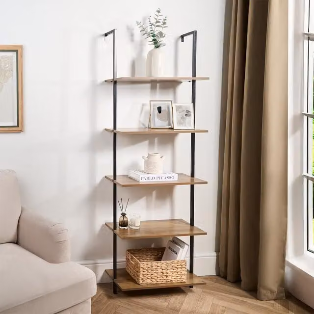 OHS 5 Tier Wall Mounted Industrial Wood Display Shelving Unit in Brown