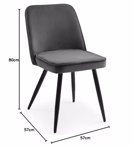 Julian Bowen Set of 2 Burgess Grey Velvet Upholstered Dining Chairs with Black Metal Legs – 2