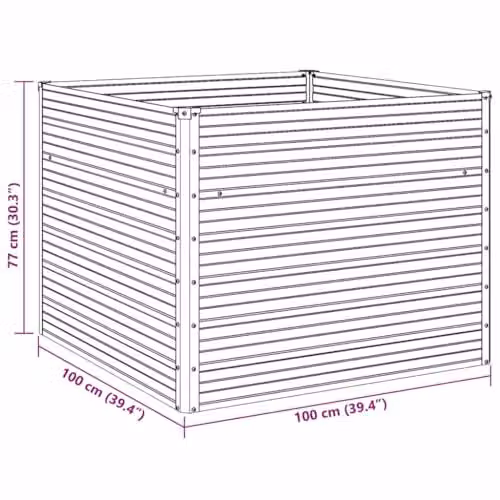 vidaXL Raised Garden Bed in Green Galvanised Steel, W/D/H: 100 x 100 x 77 cm – 3