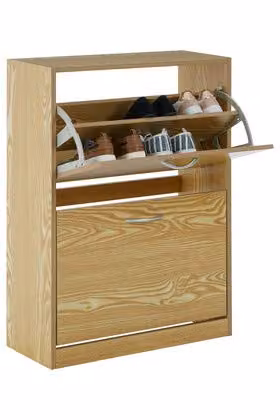Premier Housewares 2-Tier Oak Wood Shoe Storage Cabinet in Brown, W: 60 cm, D: 24 cm, H: 81 cm
