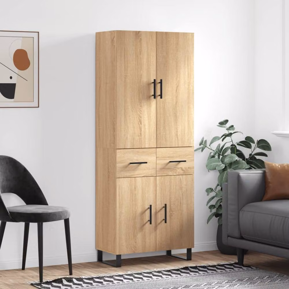 Berkfield Home Sonoma Oak Highboard in Light Tan, W/D/H: 69.5 x 34 x 180 cm – 2
