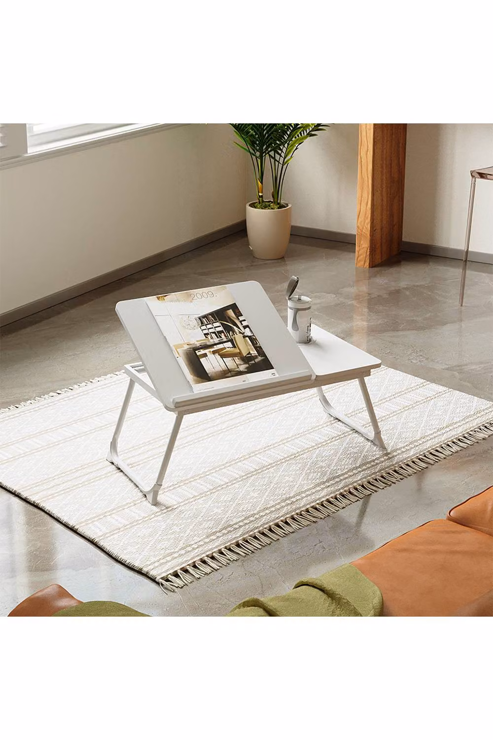 Living and Home Adjustable Height and Tilting Folding Laptop Bed Table with Cup Slot in White – 2