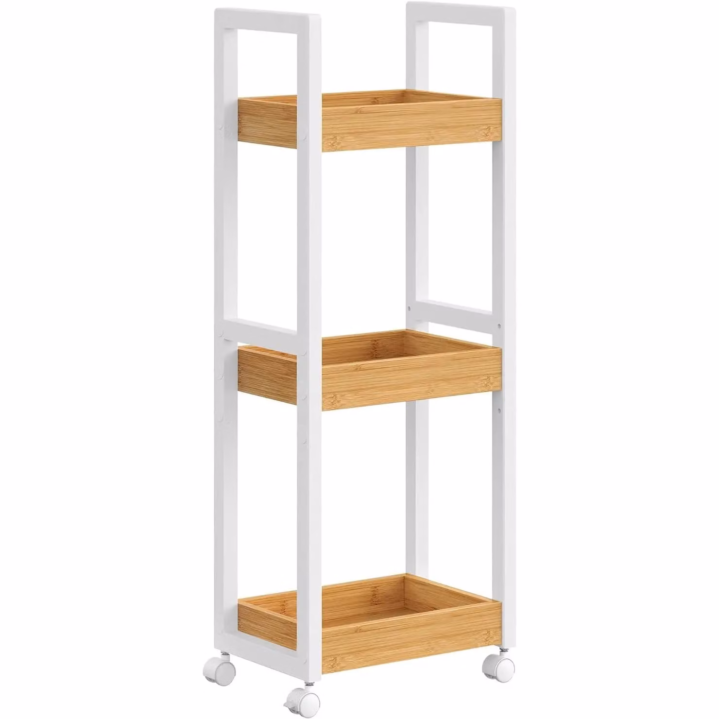 SONGMICS Slim Bathroom Trolley with 3 Adjustable Shelves and Wheels, White – 2