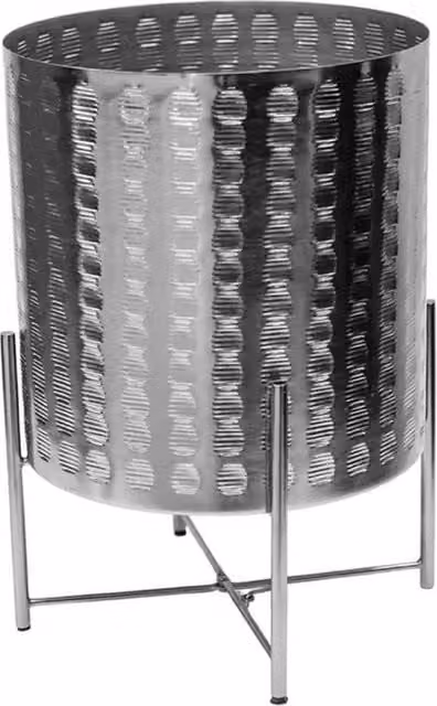 Lemon Pavilion Furniture and Decor Zendaya Embossed Metal Planter with Stand, Silver, W: 27 cm, D: 27 cm, H: 40 cm – 1