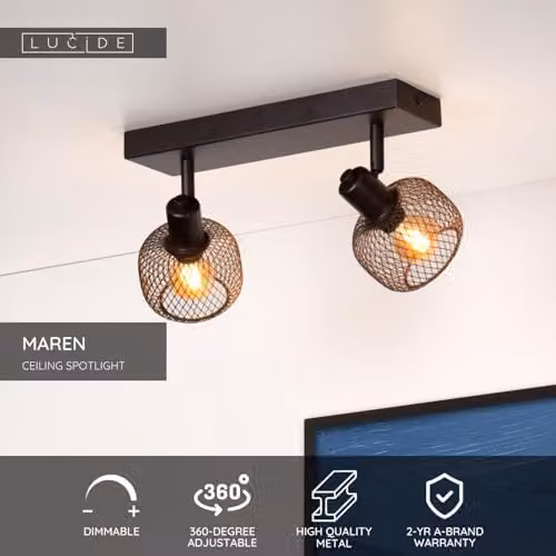 Lucide Maren Retro Dimmable and Adjustable Twin Ceiling Spotlight in Black – 2