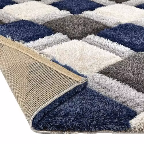 Phoenox Textiles Limited Origins 3D Geo Shaggy Navy Blue Rectangular Rug, W: 80 cm, L: 150 cm – 7