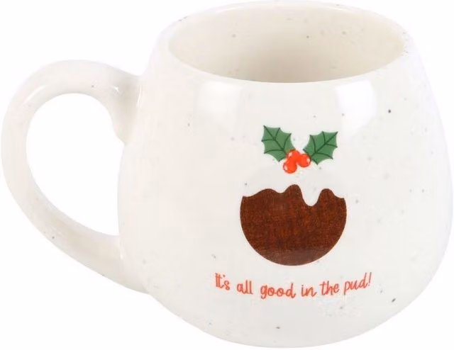 Something Different All Good In The Pud Rounded Christmas Mug in White