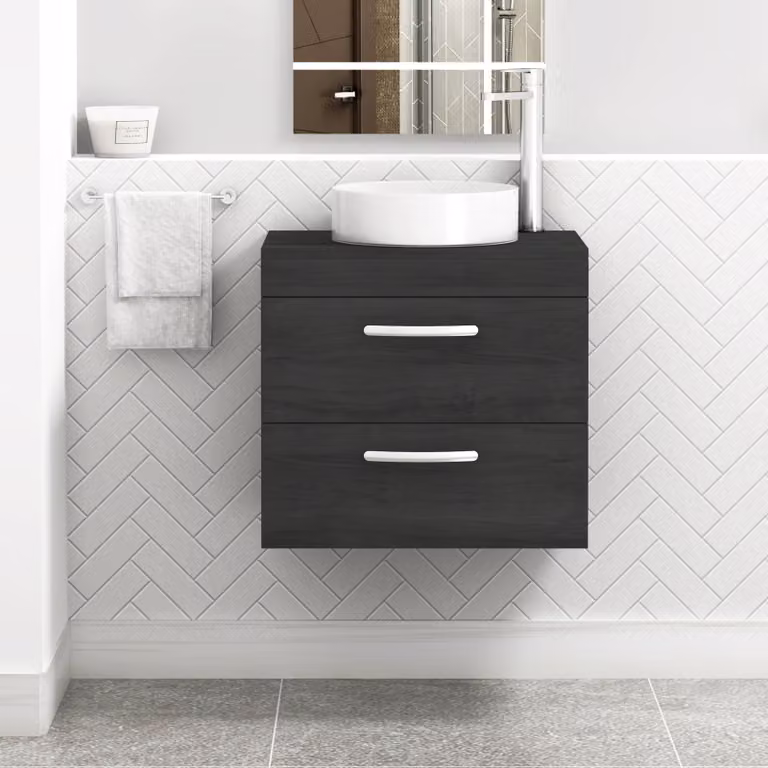 Royal Bathrooms Turin 800mm Wall Hung Vanity Unit with 2 Drawers and Countertop Basin in Matt Black