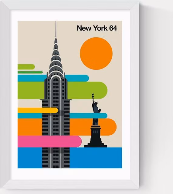 East End Prints New York 64 Abstract City Framed Art in White and Multicolour