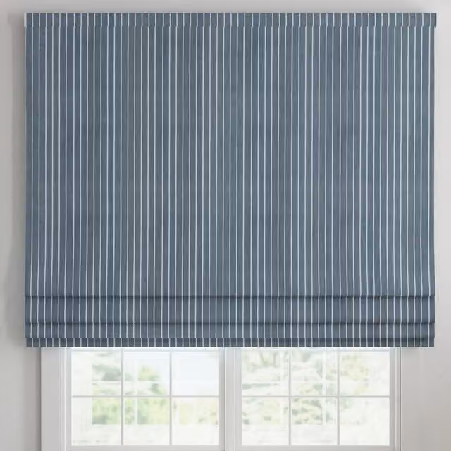 ANTE DECOR Burgess Blue Printed Cotton Stripe Made To Measure Roman Blind