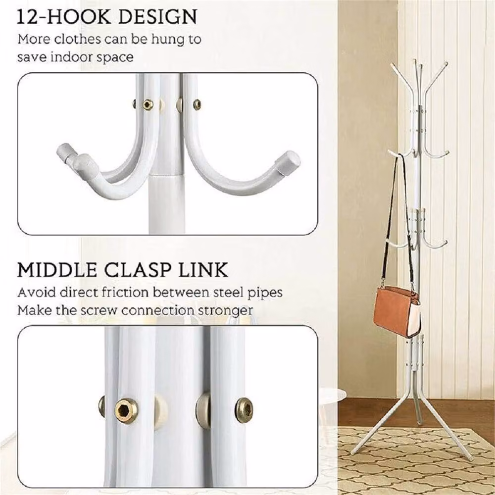 Nordara White Metal Floor Standing Post Tree Clothes Hanger with Distributed Point Hooks – 2