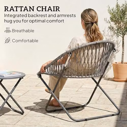 Outsunny 3 Piece Grey Rattan and Metal Folding Bistro Set for 2 Adults – 4
