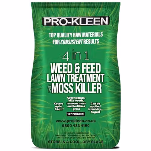 ProKleen 4 in 1 Weed and Feed Lawn Treatment with Moss Killer and NPK Fertiliser, 20kg – 4