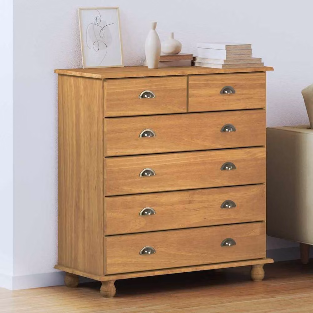 Berkfield Home ASKIM Chest of Drawers in Brown Solid Wood Pine, W/D/H: 91 x 40 x 95.5 cm – 2