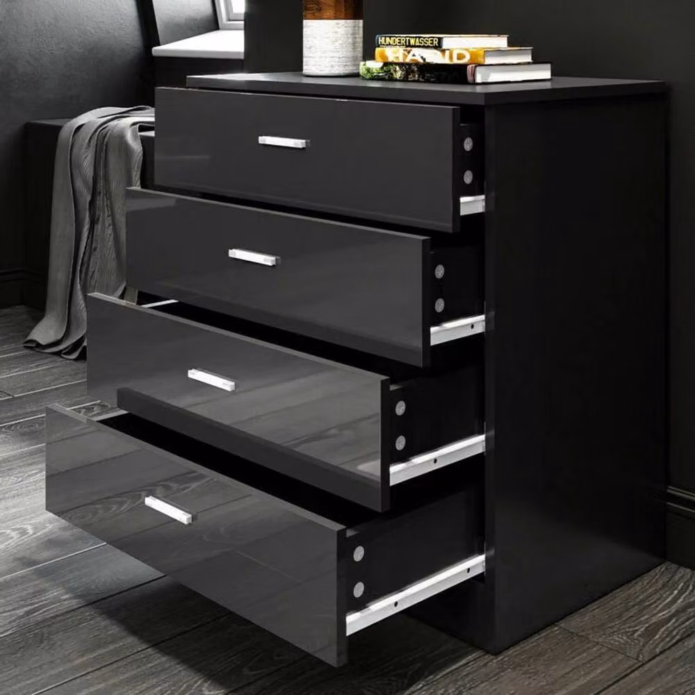 FORGEVIO Modern Black Glossy Chest of 4 Drawers Bedroom Storage Cabinet W/D/H: 67 x 60 x 38 cm – 4