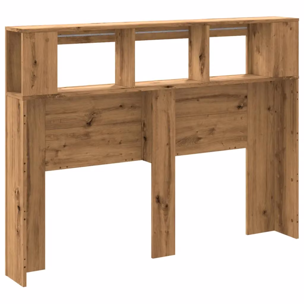 Berkfield Home Artisan Oak LED Headboard in Brown with Integrated Lighting, Shelf and USB Charging Port, W: 140 cm, D: 18.5 cm, H: 103.5 cm – 4