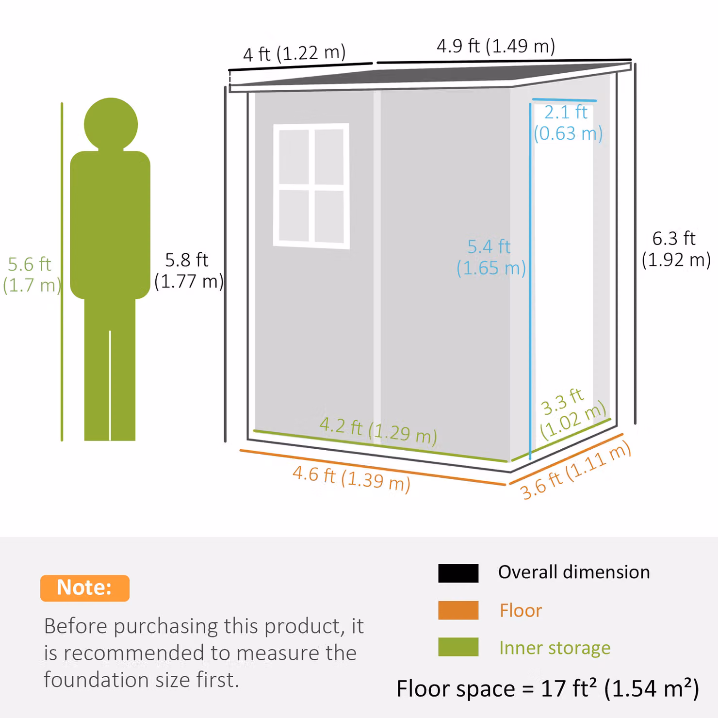 Outsunny Grey Lean-To Pent Shed with Windows and Lockable Door, W/D/H: 121.92 x 149.0 x 192.0 cm – 3
