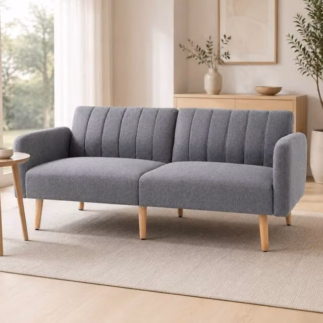 STILVORA 3 Seater Grey Fabric Sofa Bed with Split Backrest and Adjustable Headrests – 1