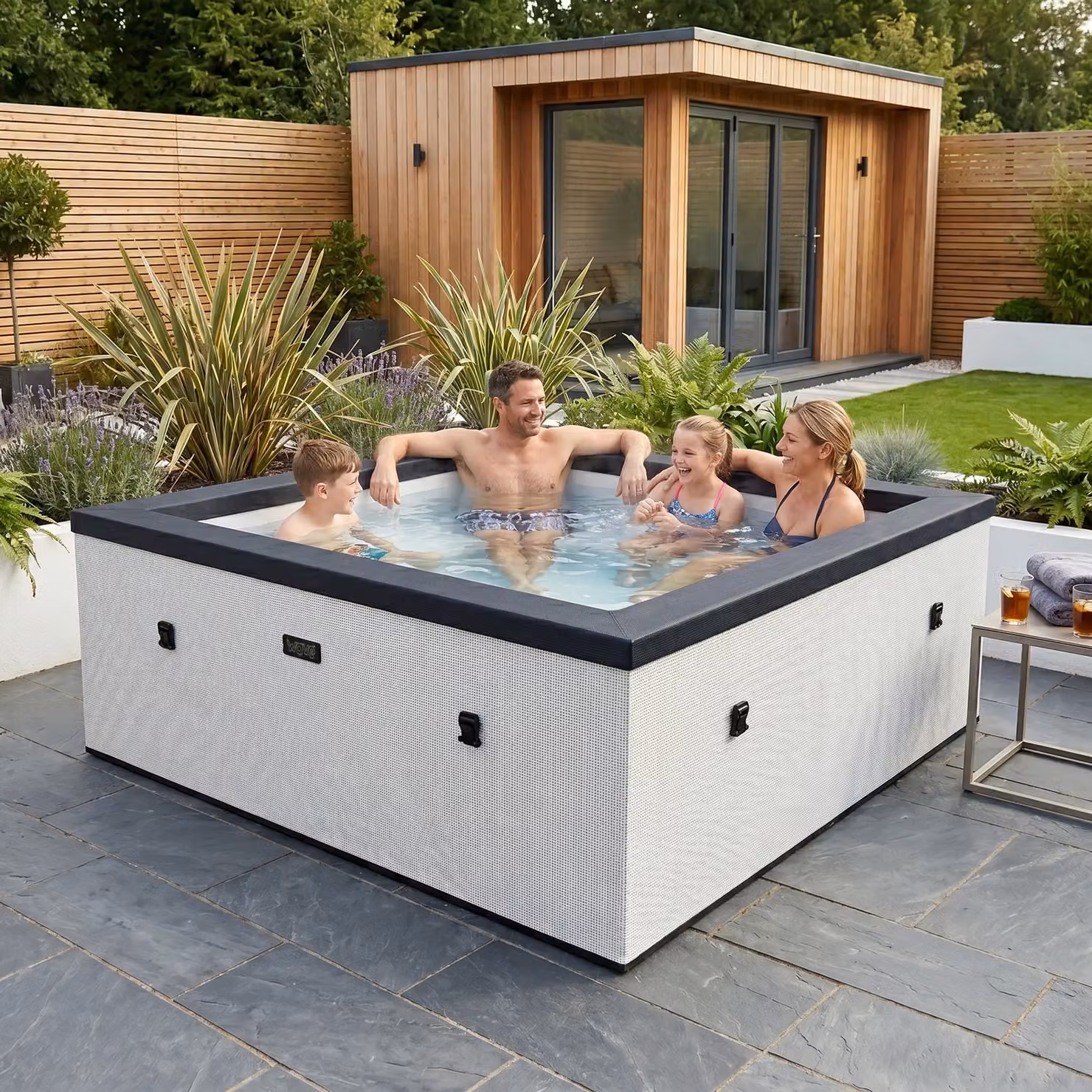 Wave Spas Wave Garda 4-Person Inflatable Foam Hot Tub Bundle with Thermal Cover and Ground Sheet in White – 2