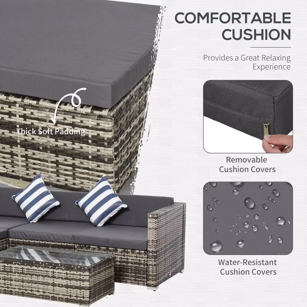 Wyld Haus Eltami 4 Seater Rattan and Metal Outdoor Sectional Sofa Set in Black and Grey – 6