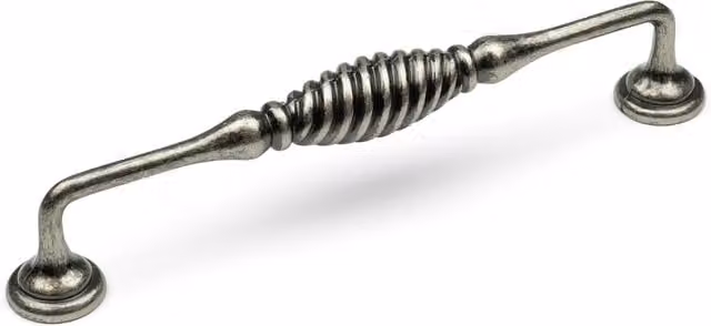 Handle & Home Antique Pewter Twister Style D-Bar Handle and Coordinating Pull Knob in Matt Silver Grey Zinc
