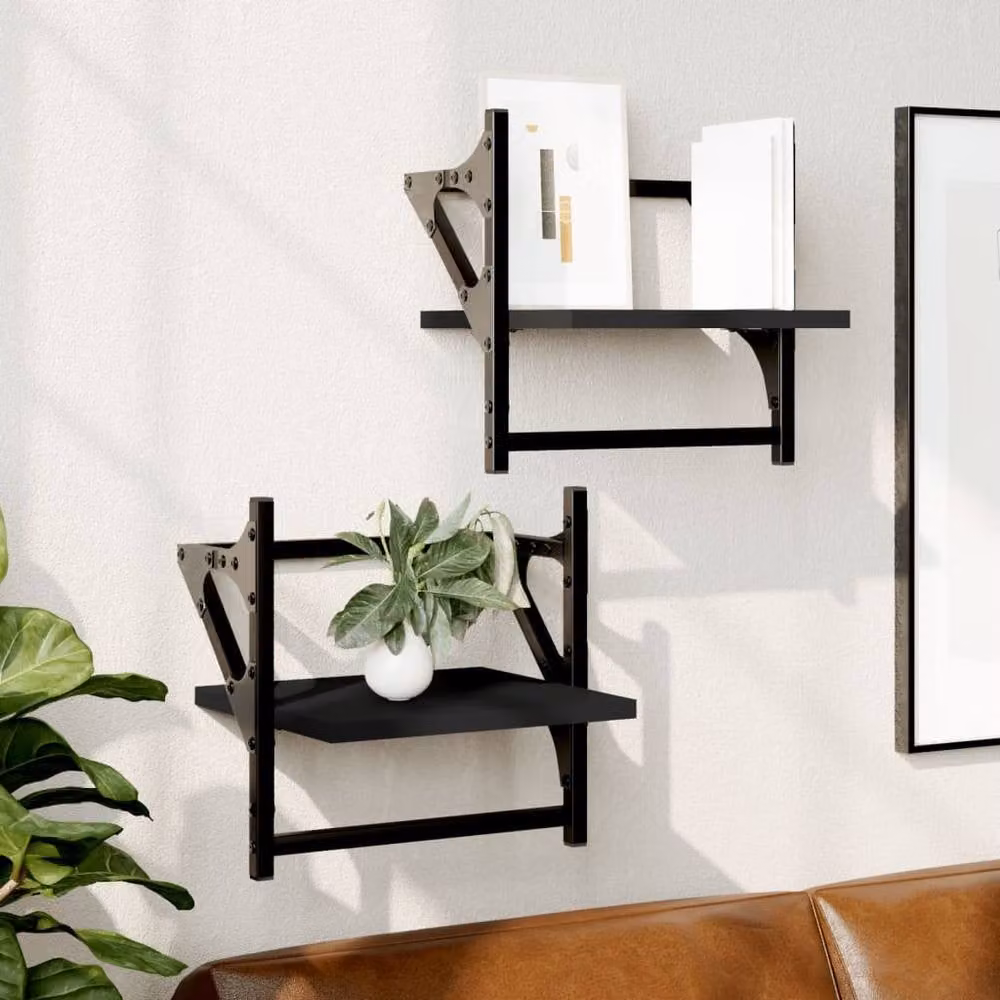 Berkfield Home Wall Shelves with Bars, 2 Piece Set, Black, W/D/H: 30 x 25 x 30 cm – 2