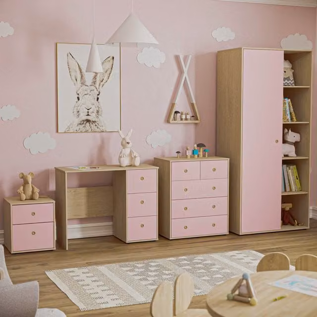 Vida Designs Junior Vida 4 Piece Childrens Bedroom Set in Pink and Oak