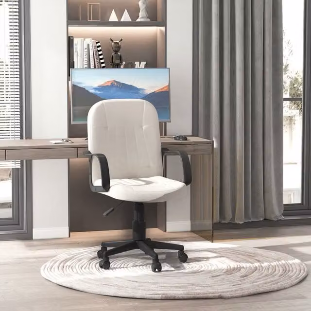 HOMCOM Modern Executive PU Leather Swivel Office Chair in Beige and White